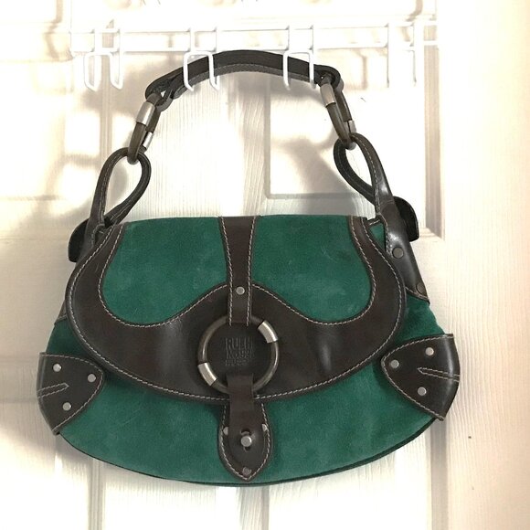 Ruehl No 925 Green Suede & Leather Bag w/ Brass Accents - Picture 10 of 10